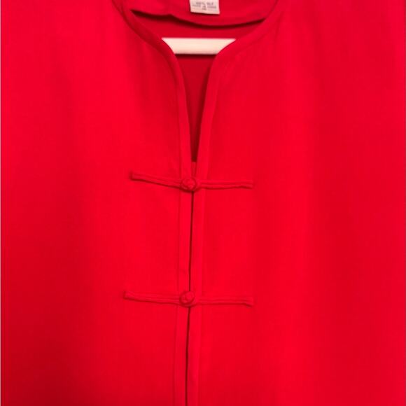 Adrianna Papell Vibrant Red 100% Silk Long Sleeve Blouse Size 16 - Picture 6 of 6